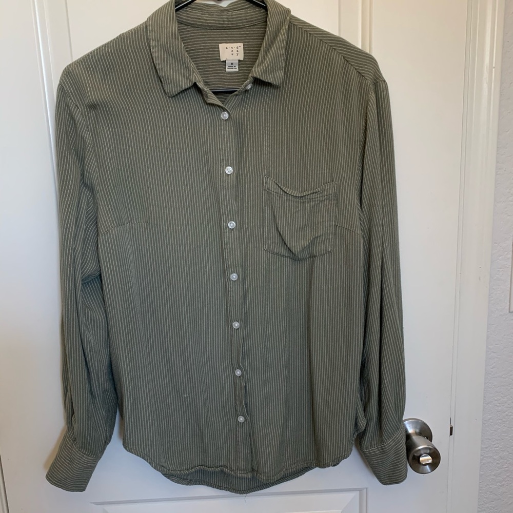 A New Day green pinstriped button down, size M